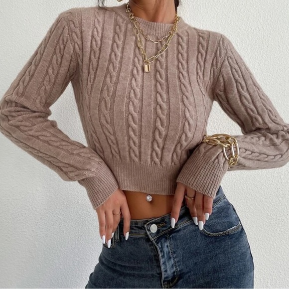 SHEIN Sweaters - 42. SHEIN Cropped Cableknit Sweater